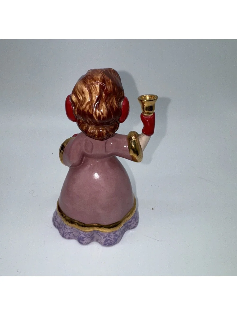 Vintage Atlantic Mold Ceramic Girl  Ringing Bell 5.5” Tall